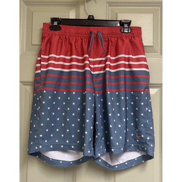 TIPSY ELVES Freedom's Calling Swim Trunks Size Large Red White Blue Liner USA 8" - Picture 2 of 13